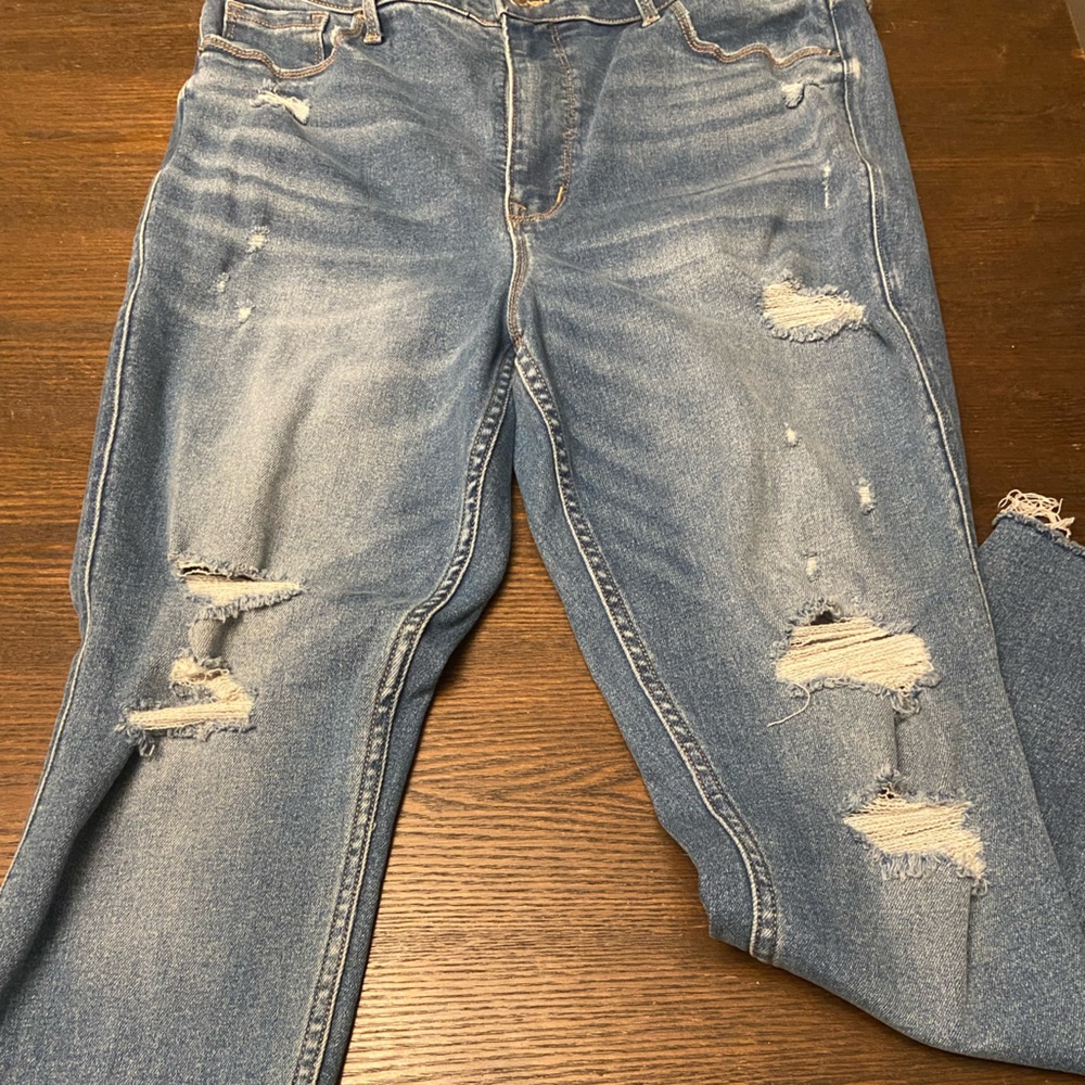 High Rise Distressed Blue Jeans